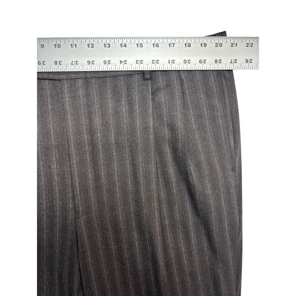 John W Nordstrom 46L 40x32 Brown Stripe Pant Suit Flannel Wool Italian Fabric